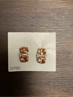 VTG CINER CITRINE/ CRYSTAL CLIP- On EARRINGS
